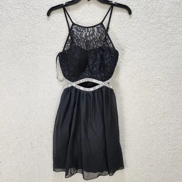 Speechless | Dresses | Speechless Infinity Lace Chiffon Fit Flare Dress  Juniors 5 Black Sleeveless | Poshmark